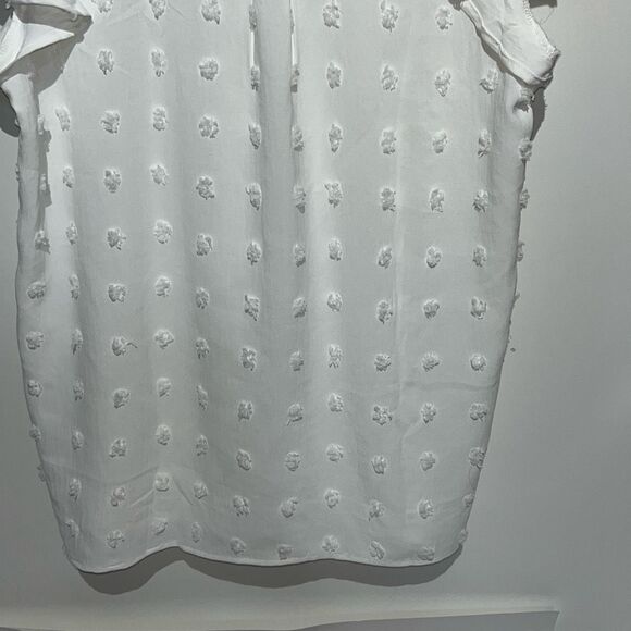 Fantaslook Women's White Swiss Dot V-Neck Flutter Short Sleeve Blouse Size Small - Picture 7 of 9